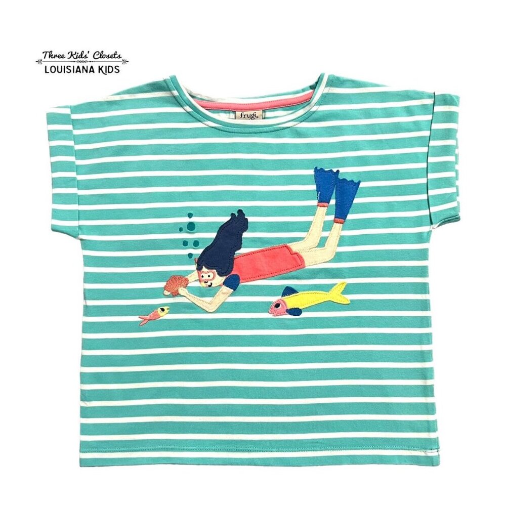 Frugi 6-7Y Scuba Diver Fish Appliqué Shirt